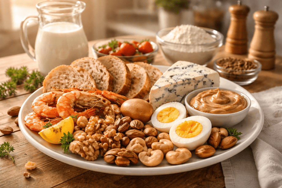 aliment développant l'eczéma. Assiette avec ingrédient dans une cuisine